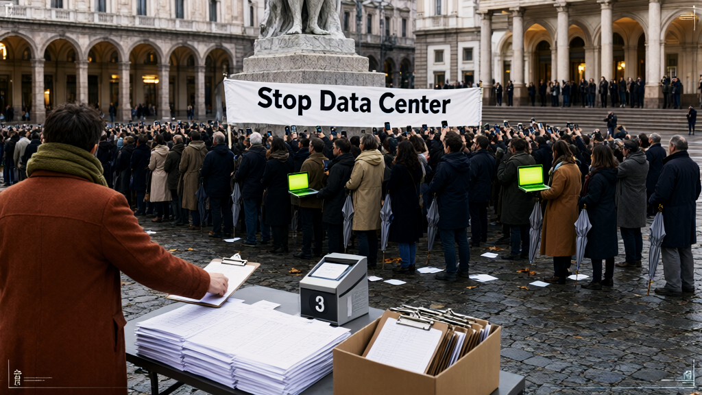 Presidio Stop Data Center a Milano, centinaia in piazza Scala: “No alla colonizzazione digitale”